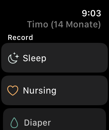 Livona Apple Watch screen for quickly tracking a family moment
